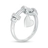 Thumbnail Image 2 of Cubic Zirconia Double Barrel Charm and Heart Disc Dangle Collar Ring in Solid Sterling Silver - Size 6