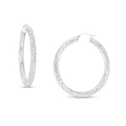 45mm Diamond-Cut Tube Hoop Earrings in Hollow Sterling Silver