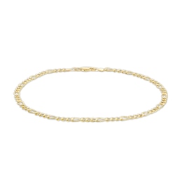 3.45mm Pavé Figaro Chain Anklet in 10K Hollow Gold - 10&quot;