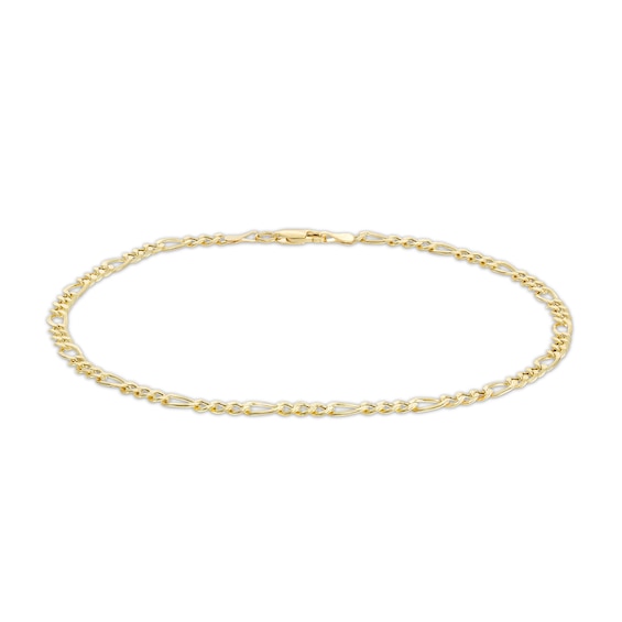 10K Hollow Gold Pavé Figaro Chain Anklet
