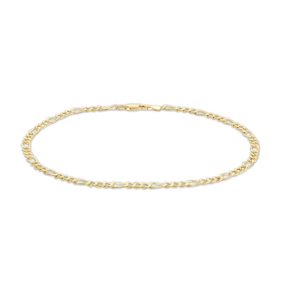 10K Hollow Gold Pavé Figaro Chain Anklet