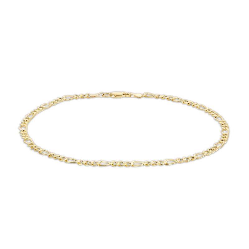 3.45mm Pavé Figaro Chain Anklet in 10K Hollow Gold - 10"