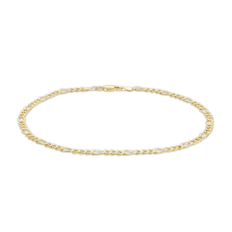 10K Hollow Gold Pavé Figaro Chain Anklet