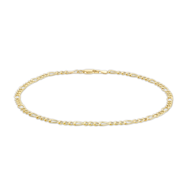 10K Hollow Gold Pavé Figaro Chain Anklet