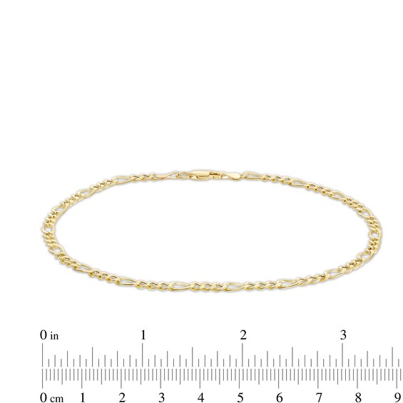 10K Hollow Gold Pavé Figaro Chain Anklet