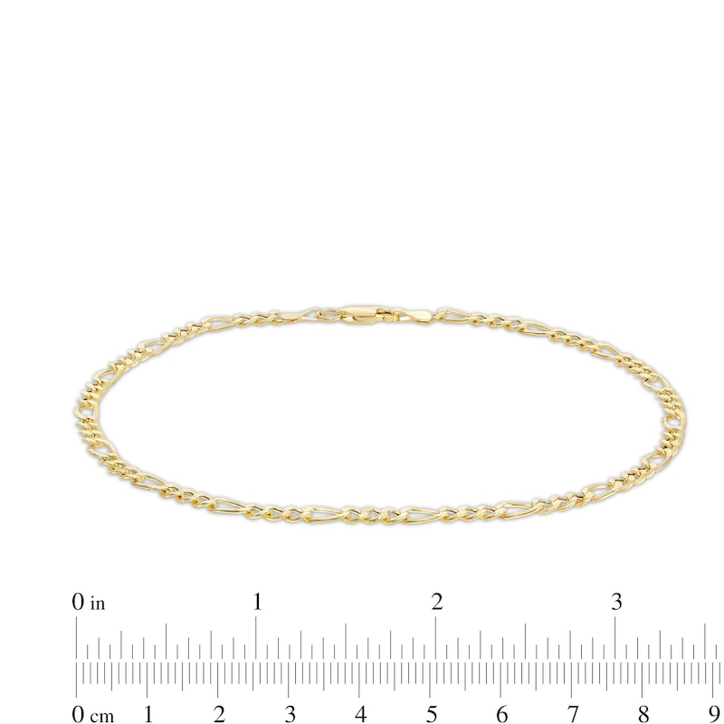 10K Hollow Gold Pavé Figaro Chain Anklet