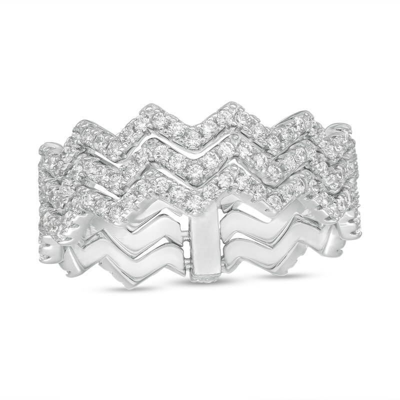 Cubic Zirconia Triple Row Zig-Zag Band in Solid Sterling Silver - Size 6