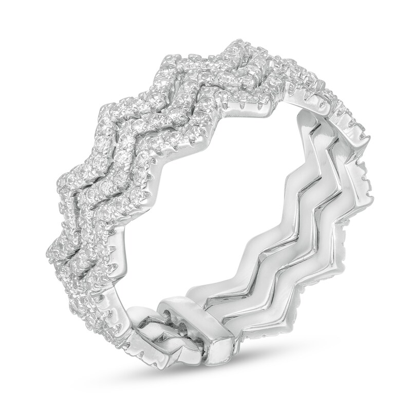 Cubic Zirconia Triple Row Zig-Zag Band in Solid Sterling Silver - Size 6