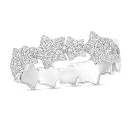 Cubic Zirconia Cluster Large and Small Alternating Star Eternity Band in Solid Sterling Silver - Size 6