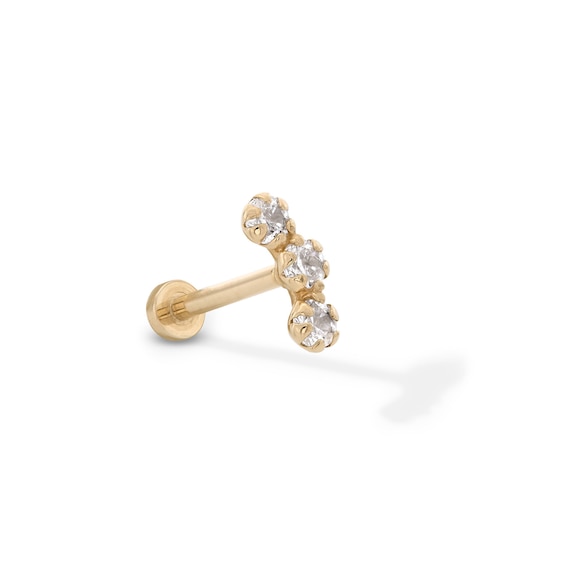 14K Tube Gold CZ Curved Trio Stud - 18G 5/16"