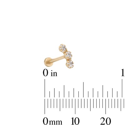 14K Tube Gold CZ Curved Trio Stud - 18G 5/16"