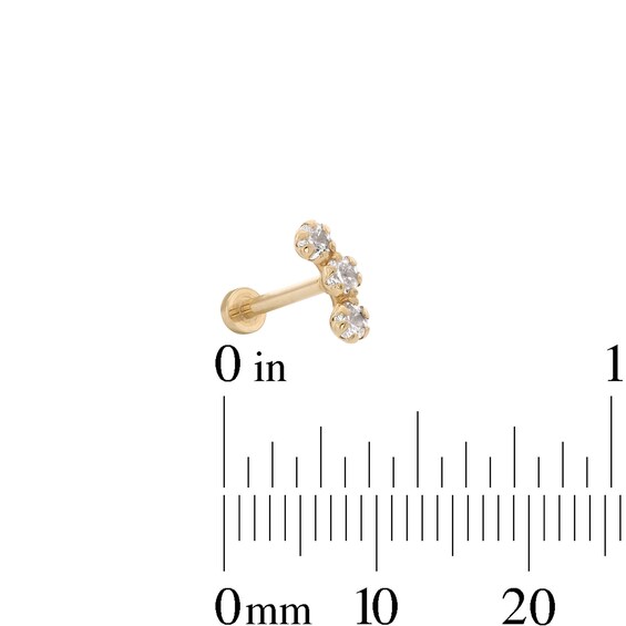 14K Tube Gold CZ Curved Trio Stud - 18G 5/16"