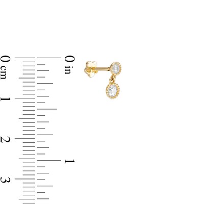 Single 019 Gauge Cubic Zirconia Bead Frame Dangle Cartilage Barbell in 14K Gold