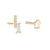 Single 019 Gauge Baguette and Round Cubic Zirconia Abstract Cartilage Barbell in 14K Gold