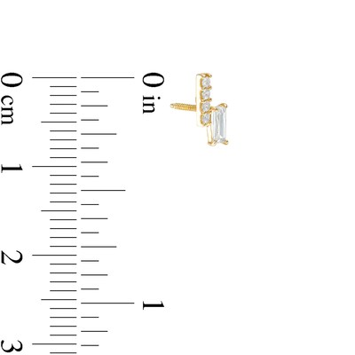Single 019 Gauge Baguette and Round Cubic Zirconia Abstract Cartilage Barbell in 14K Gold