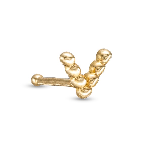 022 Gauge Beaded "V" Bone Nose Stud in 14K Gold