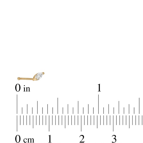 022 Gauge Marquise Cubic Zirconia, Round and Square Disc Nose Stud Set in 14K Gold