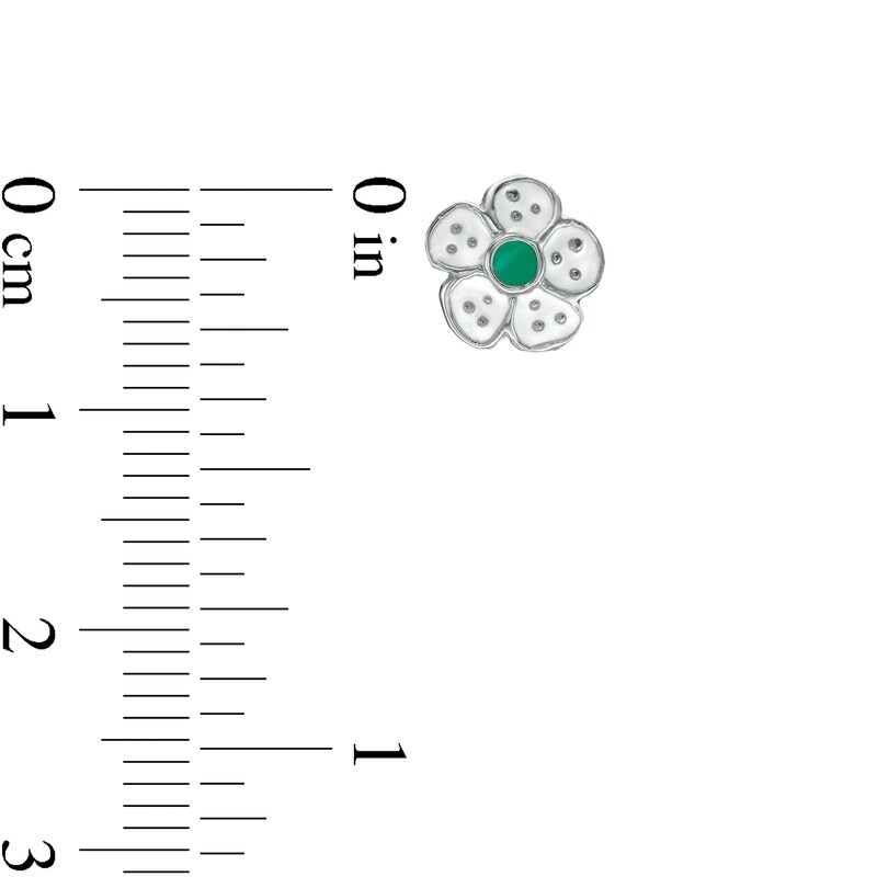 Child's Green and White Enamel Flower Stud Earrings in Sterling Silver
