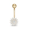 014 Gauge Cubic Zirconia Double Frame Flower Belly Button Ring in 10K Gold