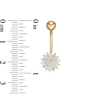 014 Gauge Cubic Zirconia Double Frame Flower Belly Button Ring in 10K Gold