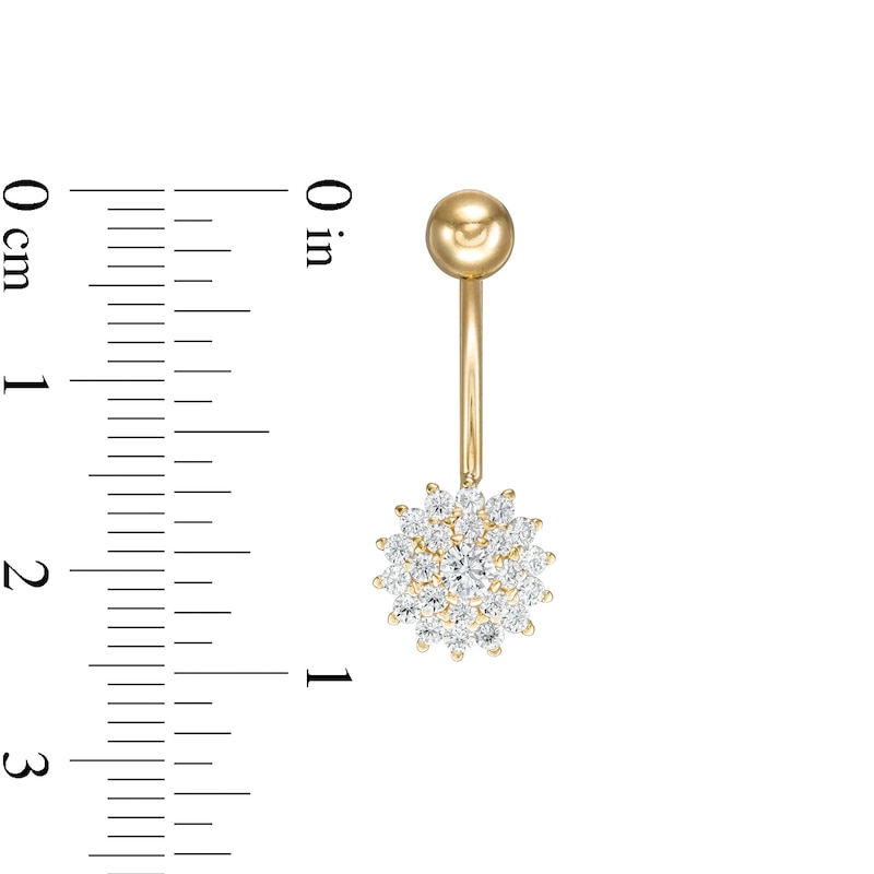 014 Gauge Cubic Zirconia Double Frame Flower Belly Button Ring in 10K Gold