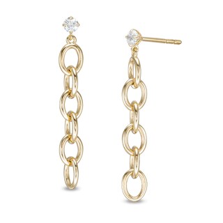 Cubic Zirconia Solitaire Oval Chain Link Linear Drop Earrings in 10K Gold