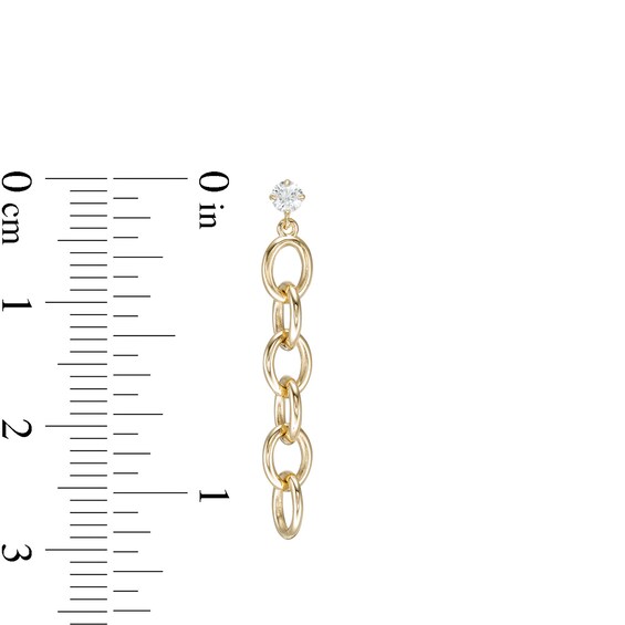 Cubic Zirconia Solitaire Oval Chain Link Linear Drop Earrings in 10K Gold