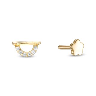 Single 019 Gauge Cubic Zirconia Semi-Circle and Bar Cartilage Barbell in 14K Gold