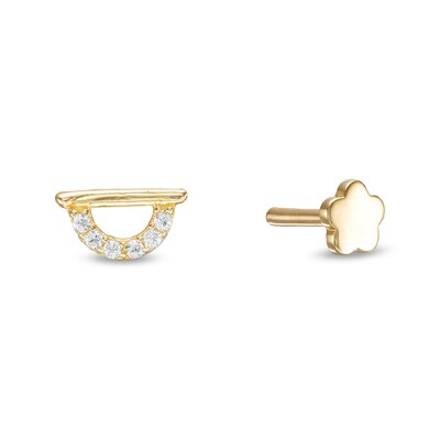 Single 019 Gauge Cubic Zirconia Semi-Circle and Bar Cartilage Barbell in 14K Gold