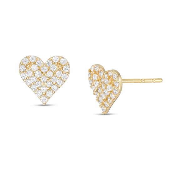 Cubic Zirconia Heart Stud Earrings in 10K Gold