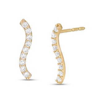 Cubic Zirconia Wavy Bar Drop Earrings in 10K Gold