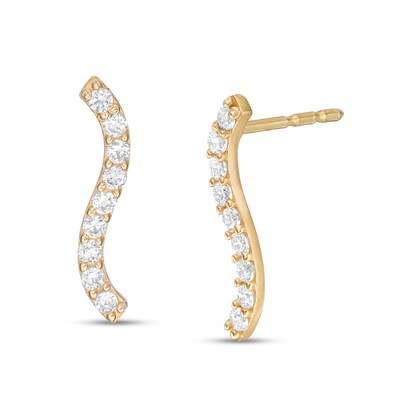 Cubic Zirconia Wavy Bar Drop Earrings in 10K Gold
