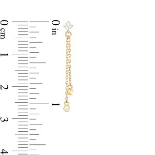 10K Gold CZ Solitaire Chain Drop Earrings