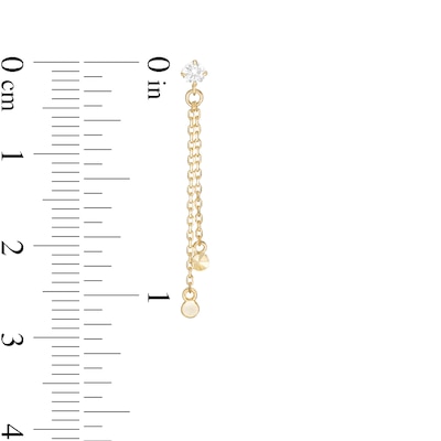 10K Gold CZ Solitaire Chain Drop Earrings