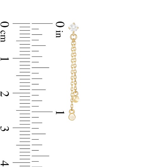 10K Gold CZ Solitaire Chain Drop Earrings
