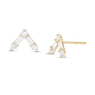 Multi-Shape Cubic Zirconia "V" Stud Earrings in 10K Gold