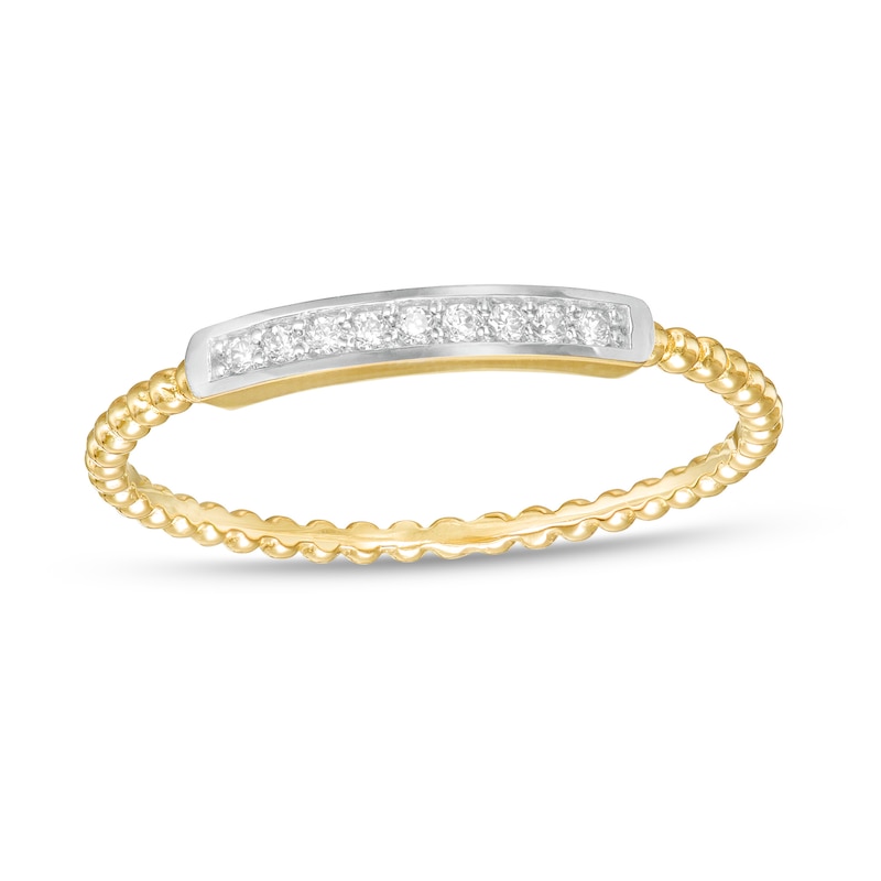 Cubic Zirconia Bar Bead Ring in 10K Gold - Size 7