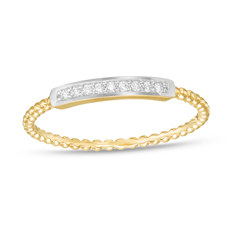 Cubic Zirconia Bar Bead Ring in 10K Gold - Size 7