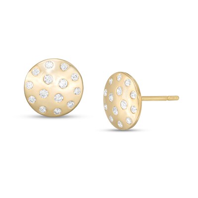 Cubic Zirconia Flat Disc Stud Earrings in 10K Gold