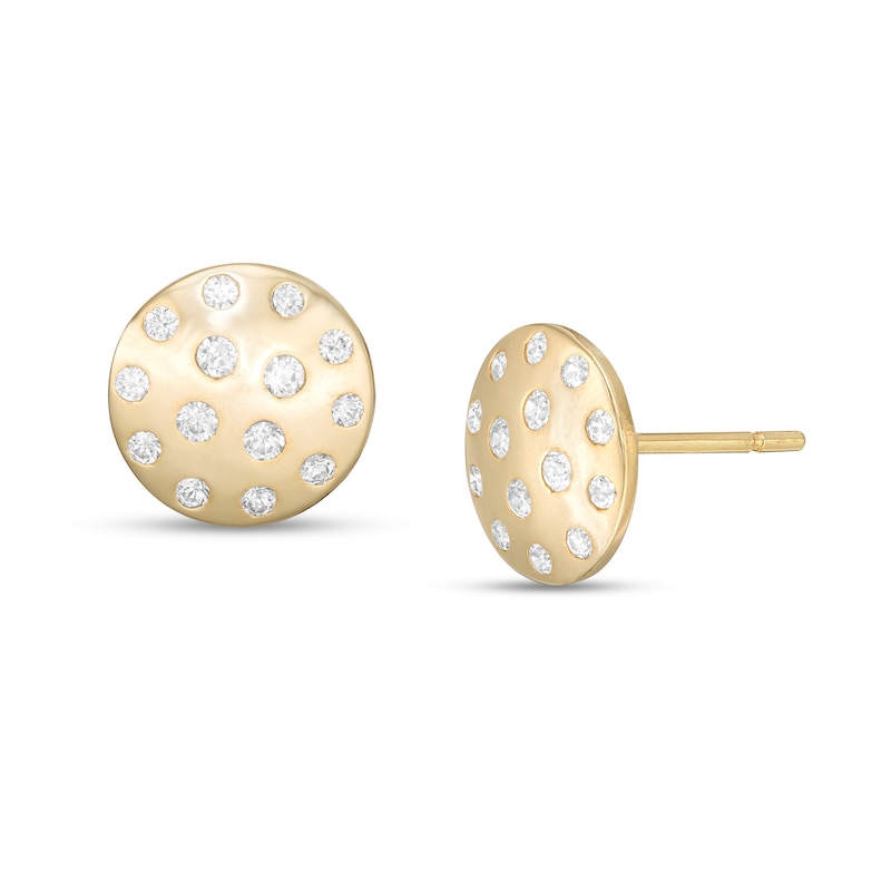 Cubic Zirconia Flat Disc Stud Earrings in 10K Gold