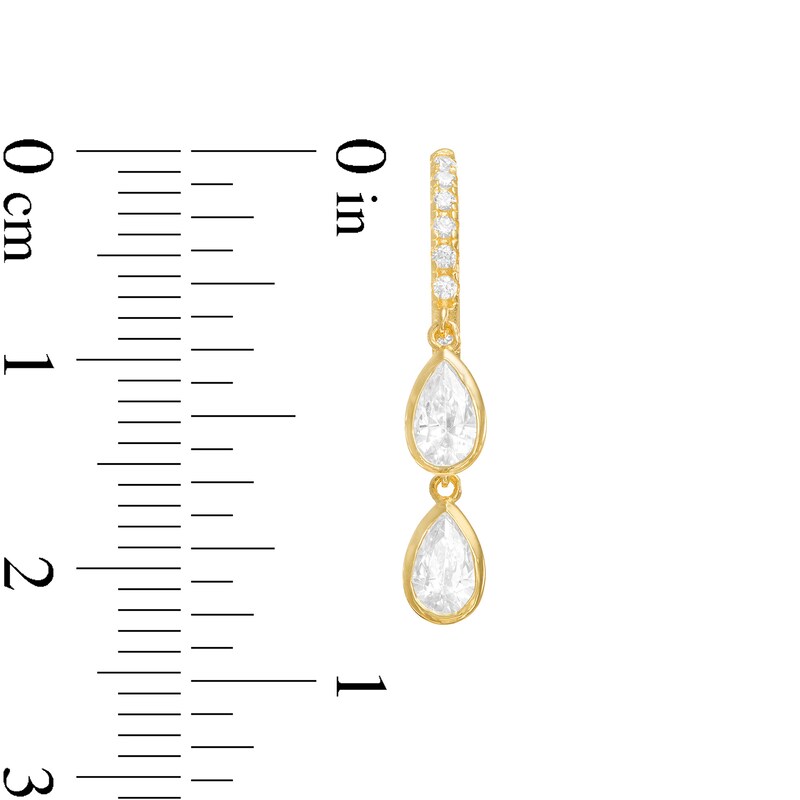 Main Image 2 of Pear-Shaped Cubic Zirconia Teardrop Dangle Huggie Hoop Earrings in 10K Gold