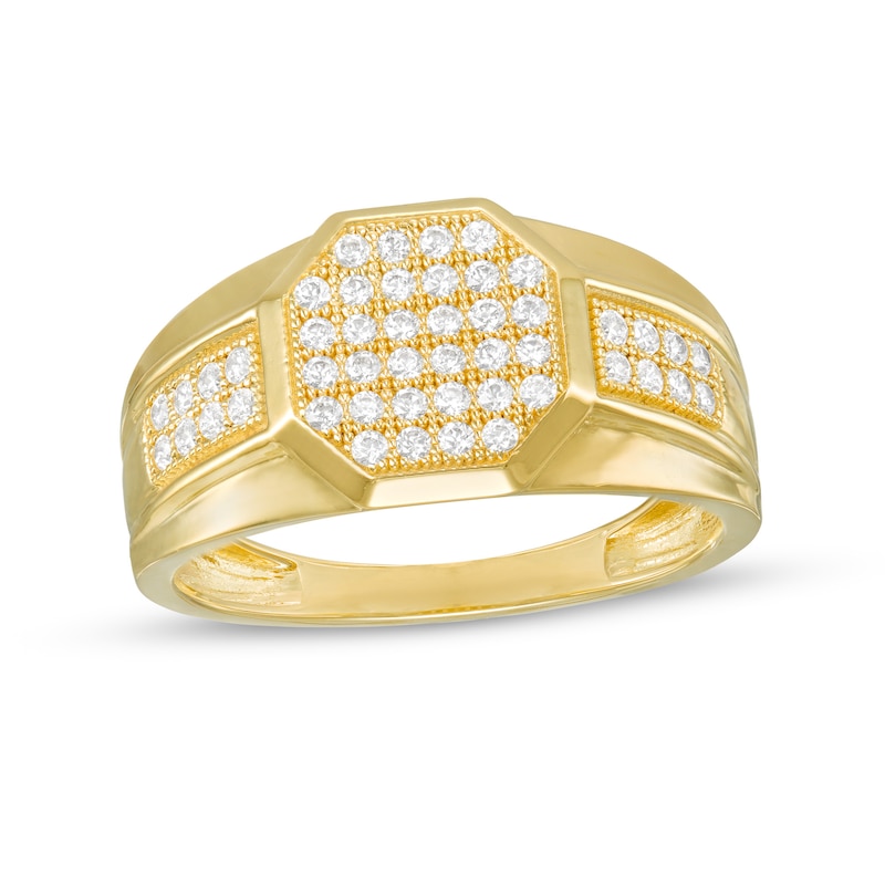 Cubic Zirconia Composite Octagon-Top Ring in 10K Semi-Solid Gold - Size 10