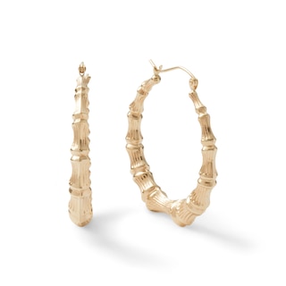 10K Stamp Hollow Gold Bamboo Hoops