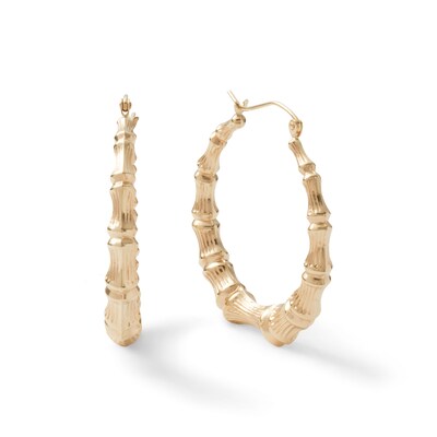 10K Stamp Hollow Gold Bamboo Hoops