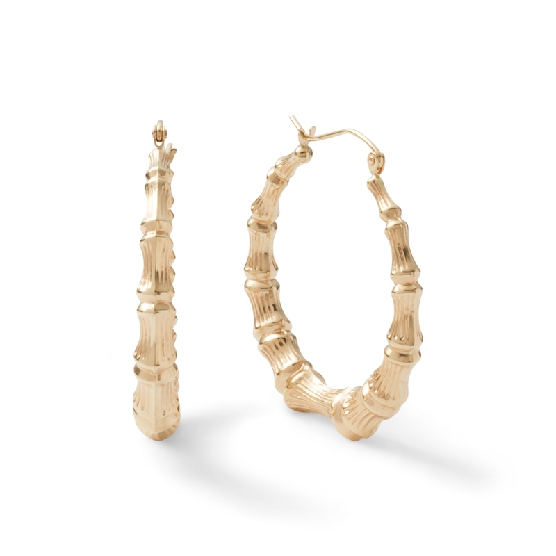 35mm Bamboo Hoop Earrings in 10K Stamp Hollow Gold