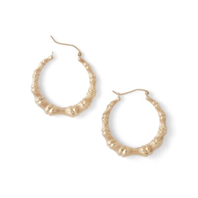 10K Stamp Hollow Gold Bamboo Hoops
