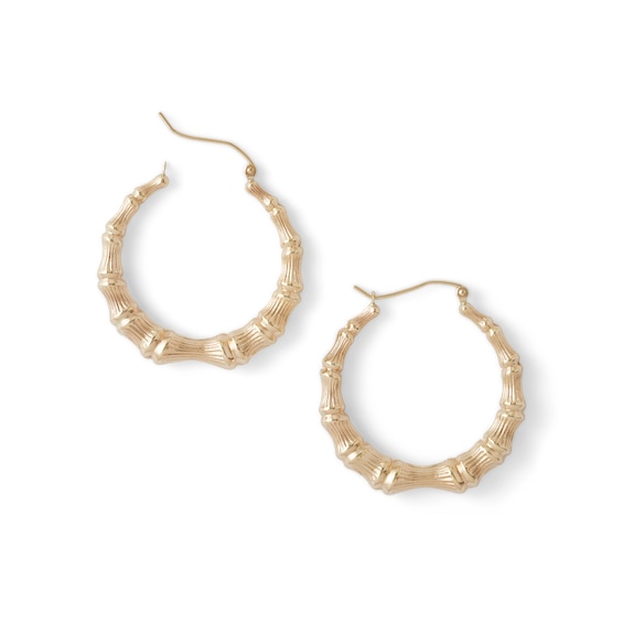 10K Stamp Hollow Gold Bamboo Hoops