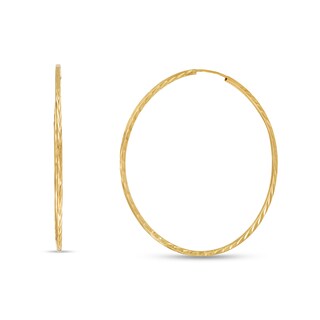 Continuous Diamond-Cut 50mm Hollow Hoop Earrings in 10K Gold