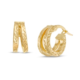 Made in Italy Diamond-Cut Split Row Hoop Earrings in 10K Gold Tube