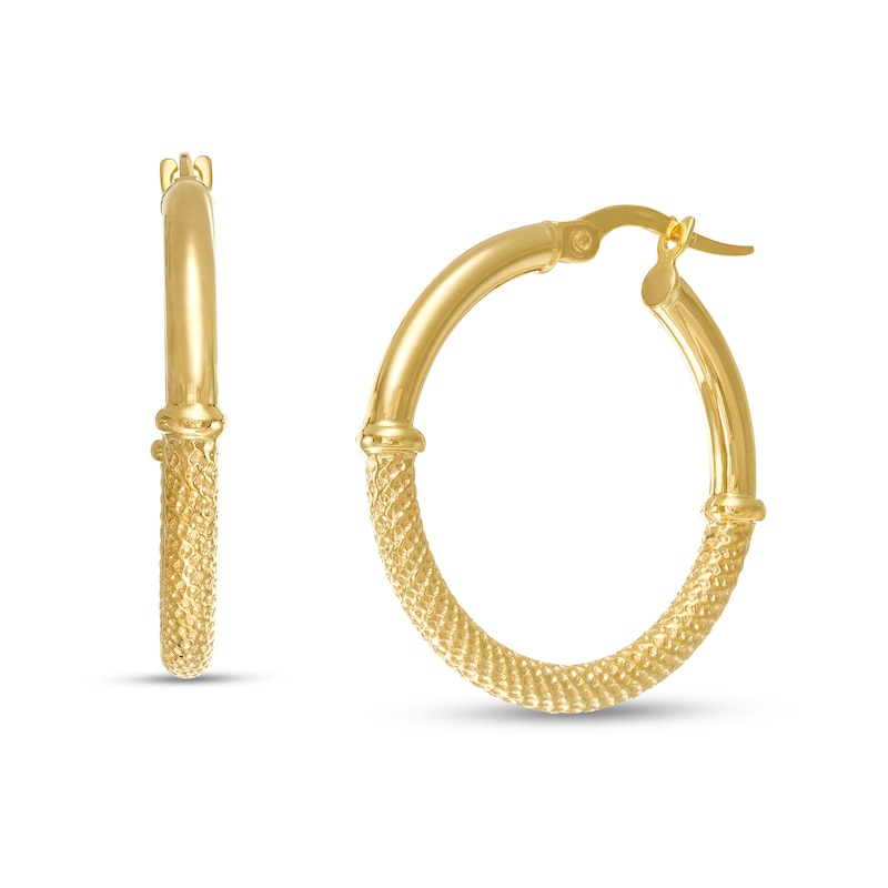 Main Image 1 of Made in Italy Multi-Texture 20mm Hollow Hoop Earrings in 10K Gold